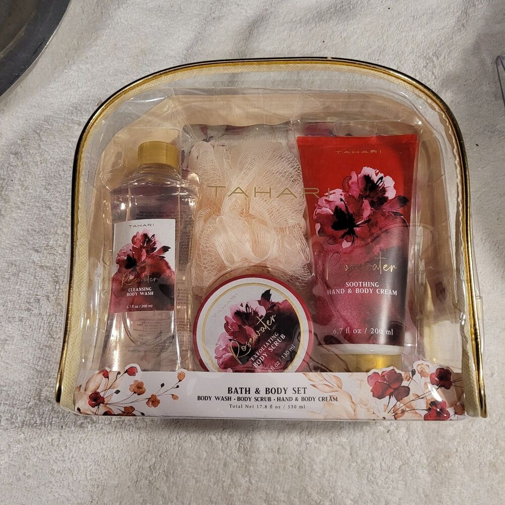 Tahari Bath & Body Gift Set, Body Wash Scrub & Lotion Rose Water